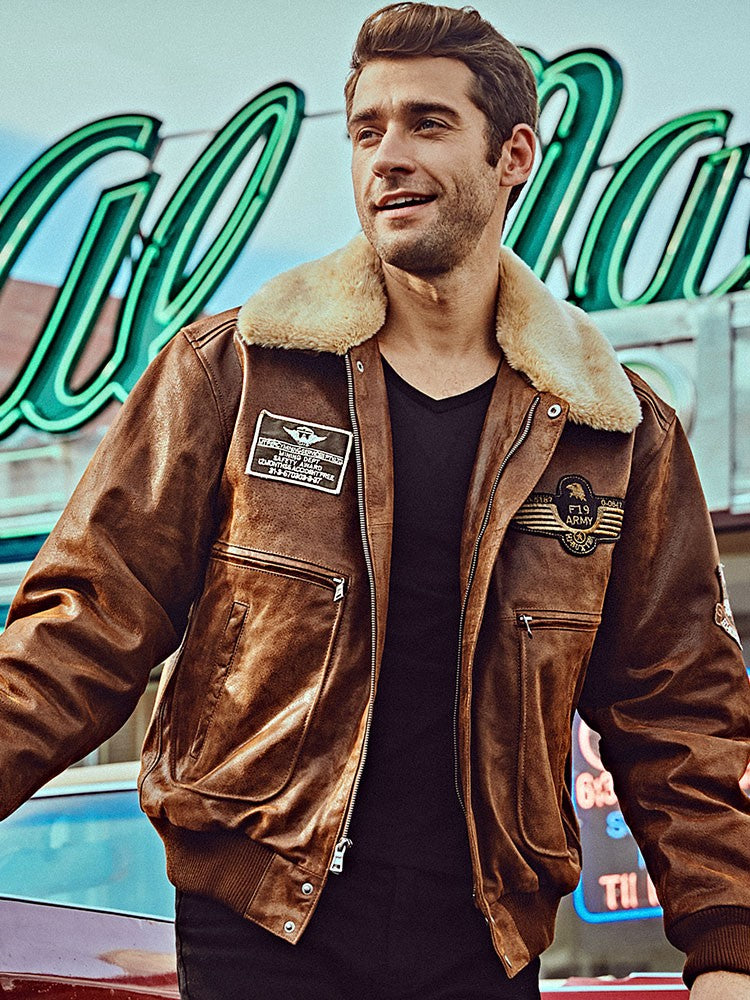 Men's Fur Collar Leather Jacket