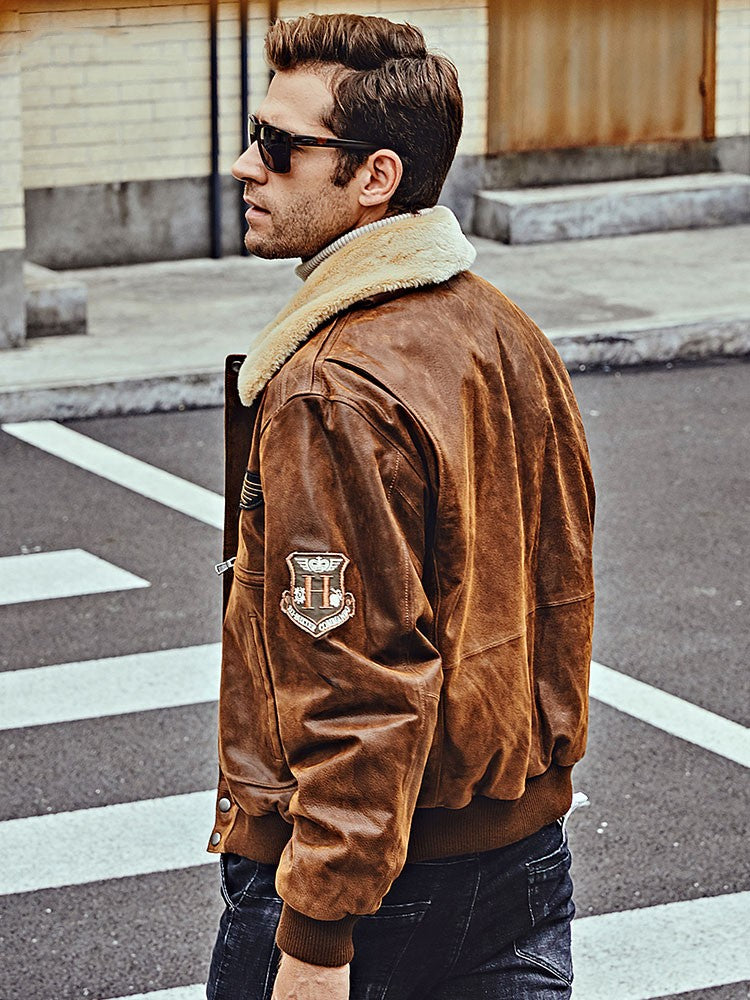Men's Fur Collar Leather Jacket
