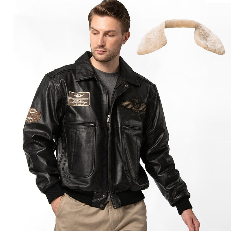 Men's Fur Collar Leather Jacket