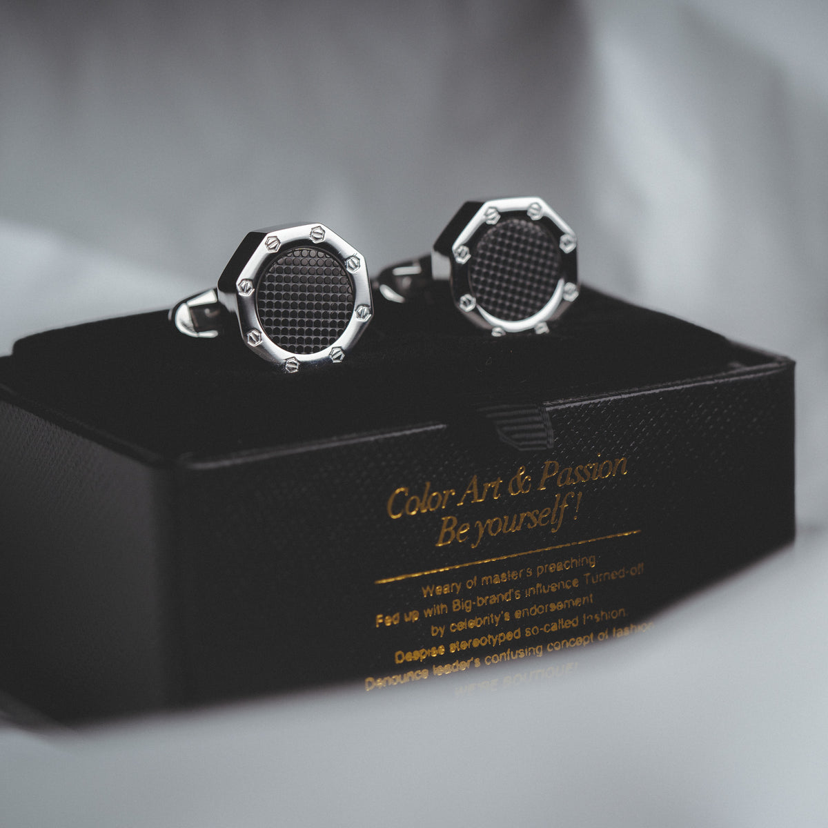 French Silver Black Cufflinks