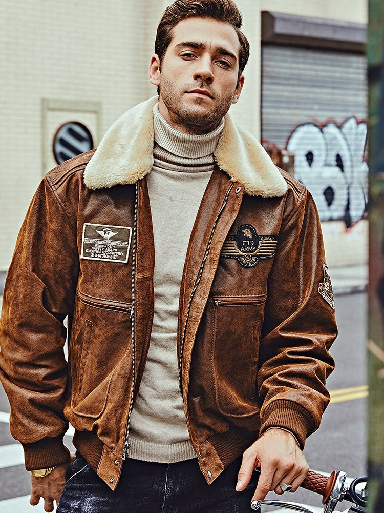 Men's Fur Collar Leather Jacket