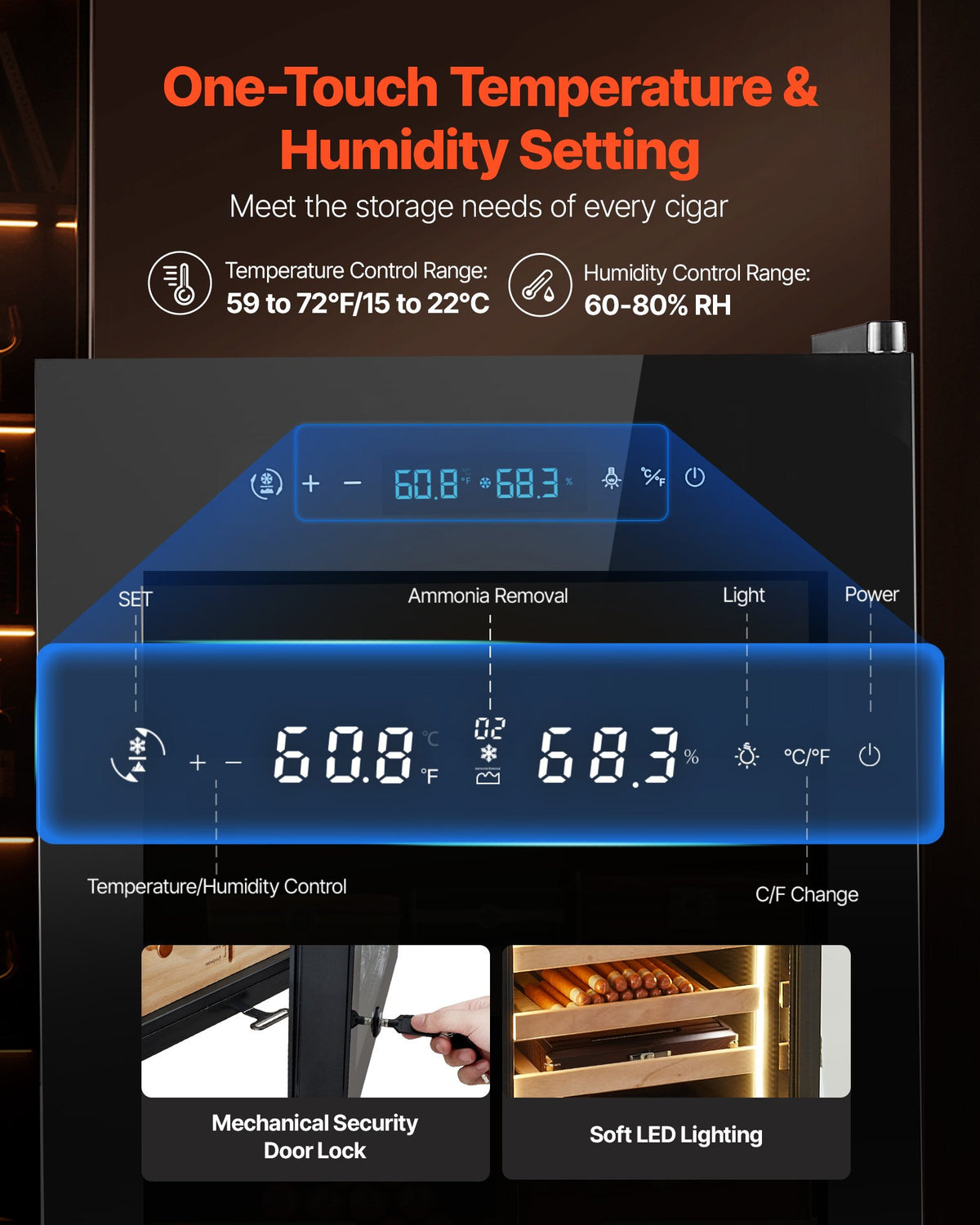 Humidor, 70L, 400 Counts Electric Cigar Humidor Cabinet