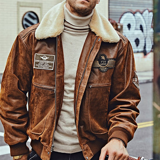 Men's Fur Collar Leather Jacket