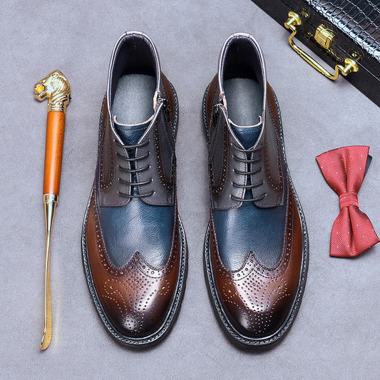 Leather Vintage Brogue Carved Boots