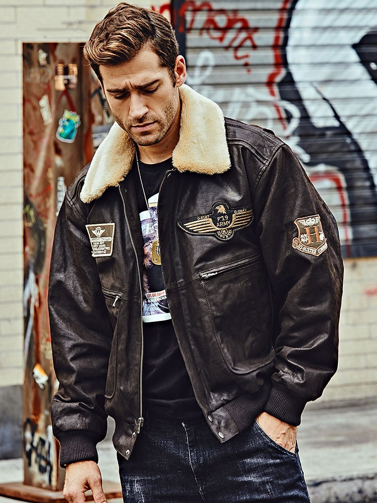 Men's Fur Collar Leather Jacket