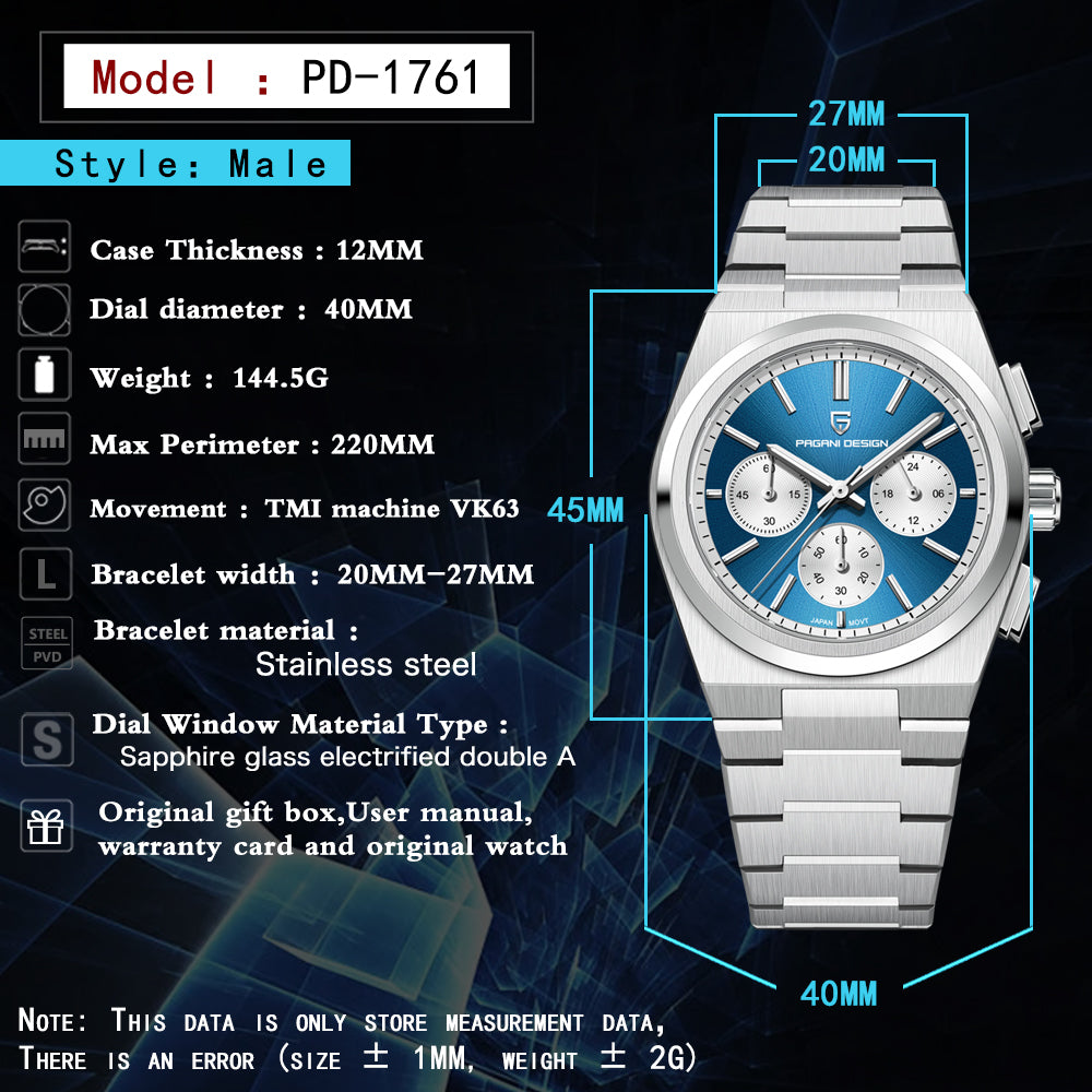 Blue Quartz Waterproof Chronograph Watch