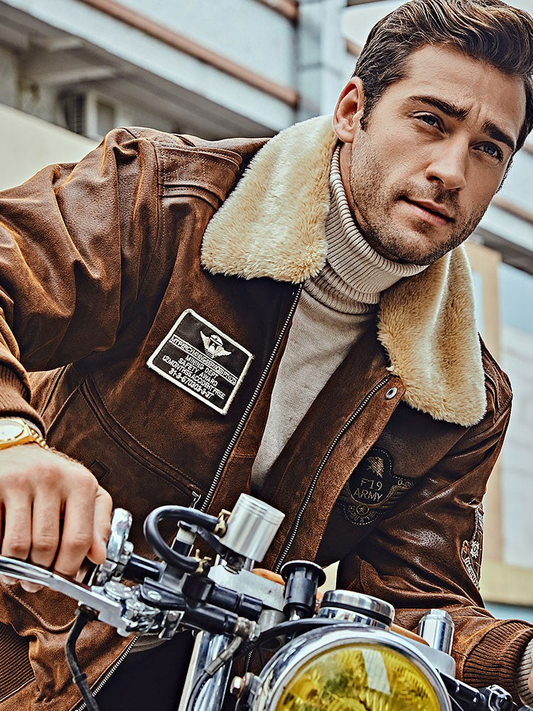 Men's Fur Collar Leather Jacket